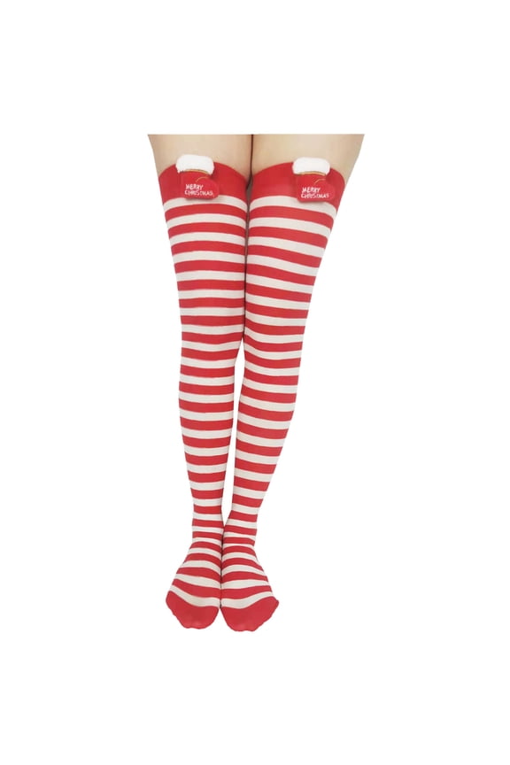 Women Christmas Long Tube Knee Socks Striped Garter Cute Accessories Christmas Party