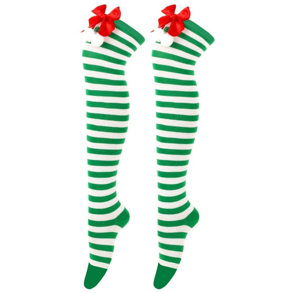 JeashCHAT Women Christmas Long Tube Knee Socks Striped Garter Cute Accessories Christmas Party
