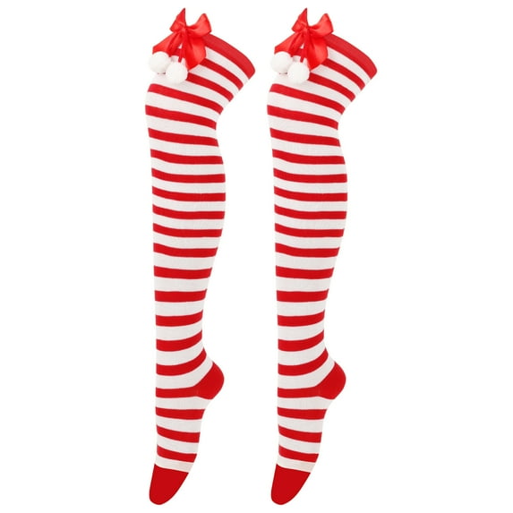 JeashCHAT Women Christmas Long Tube Knee Socks Striped Garter Cute Accessories Christmas Party