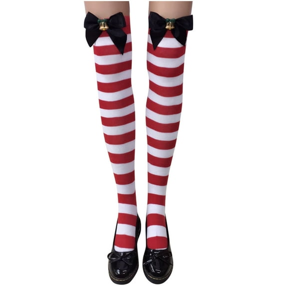JeashCHAT Women Christmas Long Tube Knee Socks Striped Garter Cute Accessories Christmas Party