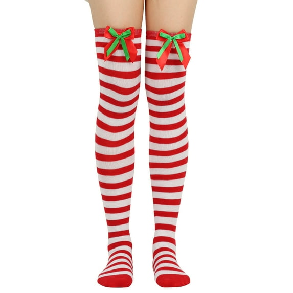 JeashCHAT Women Christmas Long Tube Knee Socks Striped Garter Cute Accessories Christmas Party