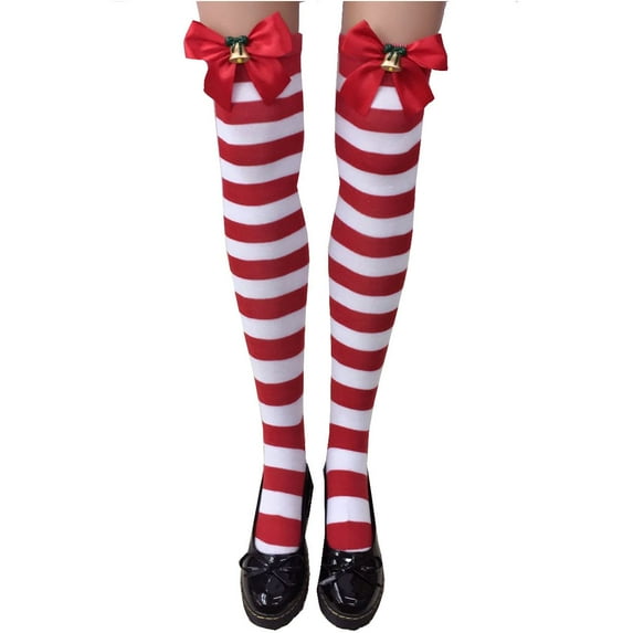 JeashCHAT Women Christmas Long Tube Knee Socks Striped Garter Cute Accessories Christmas Party