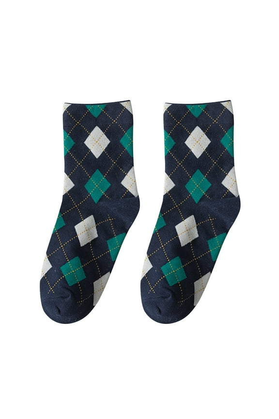 Women Fashion Argyle Pattern Print England Style Cotton Middle Tube Socks
