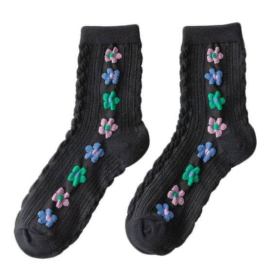 JeashCHAT Women Fashion Retro Academic Style Flower Lovely Cotton Middle Tube Socks