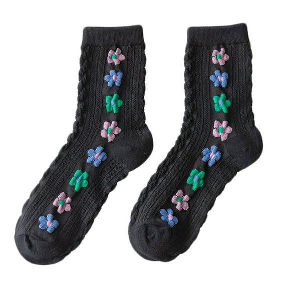 JeashCHAT Women Fashion Retro Academic Style Flower Lovely Cotton Middle Tube Socks