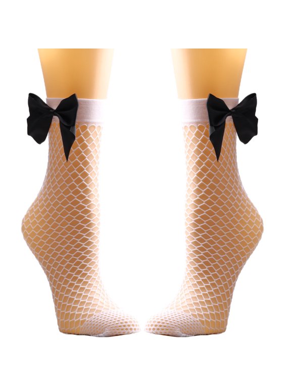 Women Mesh Breathability Big Bow Net Socks Short Fishnet Thin Socks Stockings