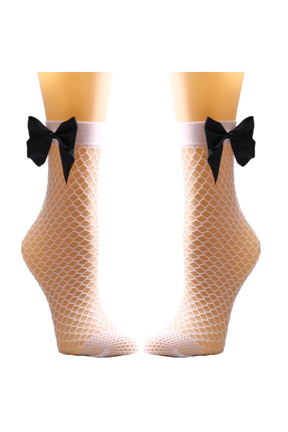 Women Mesh Breathability Big Bow Net Socks Short Fishnet Thin Socks Stockings