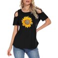 thumbnail image 1 of JeashCHAT Women Short Sleeve Tops Summer Strappy Cold Shoulder T-shirt Fashion Floral Print Color Casual Tunic Blouses Plus Size Pullover Tee, 1 of 4