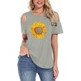 thumbnail image 1 of JeashCHAT Women Short Sleeve Tops Summer Strappy Cold Shoulder T-shirt Fashion Floral Print Color Casual Tunic Blouses Plus Size Pullover Tee, 1 of 4