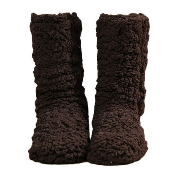 JeashCHAT Women Solid Color Long Socks Slippers Thick Plush Indoor Socks Double-Layer Thickening Indoor Shoes