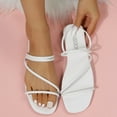 thumbnail image 1 of JeashCHAT Women Strappy Slippers Summer Flat Sandals Square Open Toe Slide Sandals for Summer Beach Holiday Outdoor Indoor (White), 1 of 5