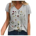 thumbnail image 1 of JeashCHAT Women Summer V Neck Tshirt Tops Trendy Casual Floral Print Loose Fit Blouse Short Sleeve Plus Size Workout Tunic Tees, 1 of 5