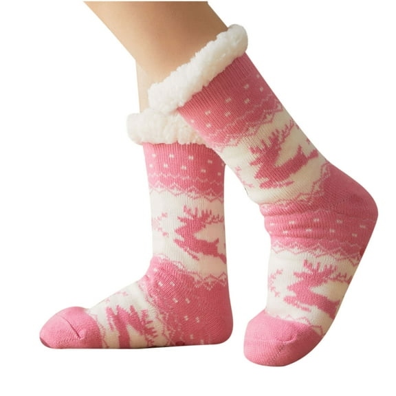 JeashCHAT Women Winter Thick Slipper Socks With Grippers Non Slip Christmas Warm Fuzzy Socks