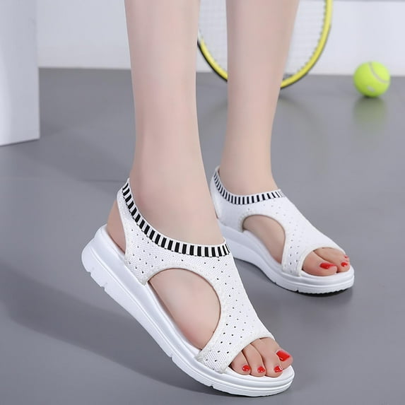 JeashCHAT Women's Athletic Outdoor Sandals Comfort Sport Hiking Sandals with Arch Support Light Weight Breathable Cut Out Peep Toe Slip on Walking Shoes (White)