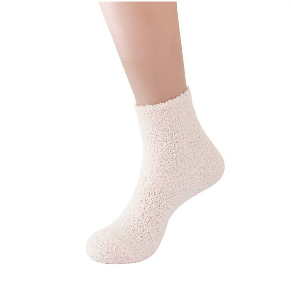 JeashCHAT Women's Autumn And Winter Candy Color Women's Stockings Medium Tube Stockings Coral Velvet Stockings Floor Stockings Solid Color Warm Socks
