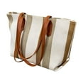 thumbnail image 1 of JeashCHAT Women's Canvas Tote Bag Vertical Striped Casual Fashion Shoulder Bag Large Handbag for Work Dating Holiday Travel Beach, Brown, 1 of 6