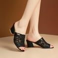 thumbnail image 1 of JeashCHAT Women's Chunk Low Heel Sandals Sequins Lace Open Toe Slip On Slide Heel Sandals Daily Summer Women's Shoes (Black), 1 of 9