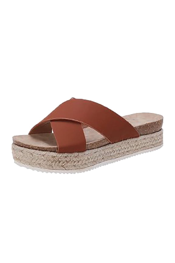 Women's Cross Band Platform Slide Sandals Comfort Slides Slip On Open Toe Thick Soles Flat Sandals Outdoor Beach Slippers