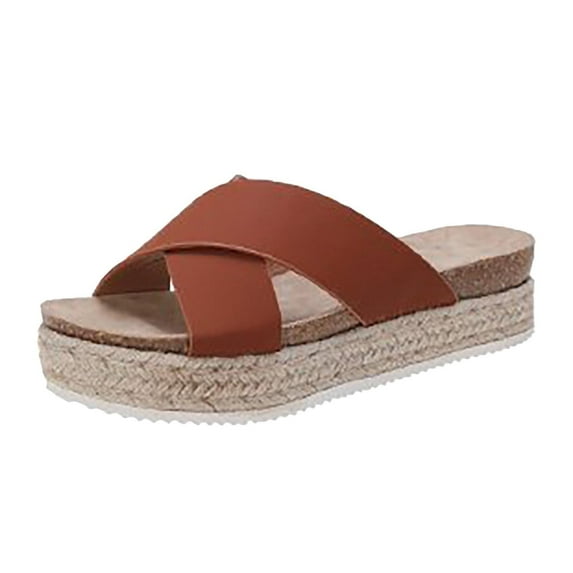 JeashCHAT Women's Cross Band Platform Slide Sandals Comfort Slides Slip On Open Toe Thick Soles Flat Sandals Outdoor Beach Slippers
