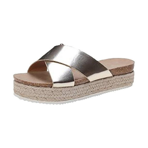 JeashCHAT Women's Cross Band Platform Slide Sandals Comfort Slides Slip On Open Toe Thick Soles Flat Sandals Outdoor Beach Slippers