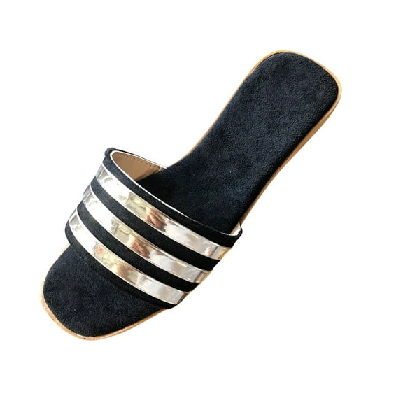 JeashCHAT Women's Flat Sandals Comfortable Women's Slide Sandals Fashion Flat Sandals for Women Summer (Black)