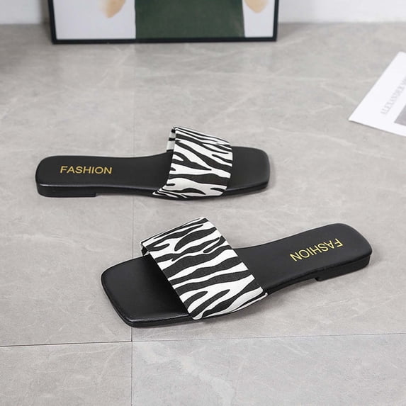 JeashCHAT Women's Flat Sandals Comfortable Women's Slide Sandals Fashion Square Toe Slippers Beach Flat Sandals for Women Summer