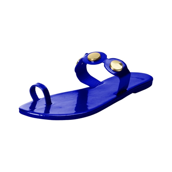 JeashCHAT Women's Flat Sandals Slip On Open Toe Slide Sandals Split-Toe Arch Support Sandals Casual Summer Vacation Flip Flop Slippers (Blue)
