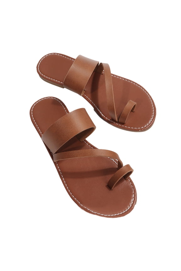 Women's Flat Sandals Toe Ring Arch Support Slide Sandals Casual Retro Beach Sandals Slippers Summer Vacation Flip Flop Open Toe Slip On Sandals