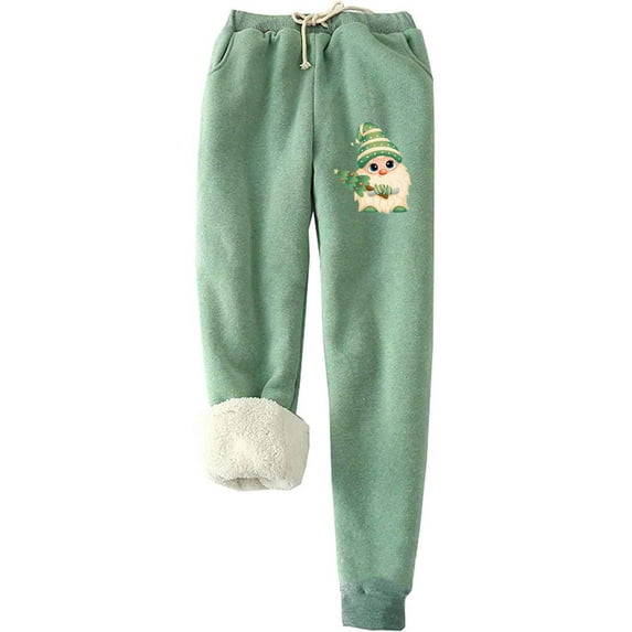 JeashCHAT Women's Fleece Lined Tights Casual Women Printed Span Ladies High Waist Keep Warm Long Pants Full Length Pants Leggings