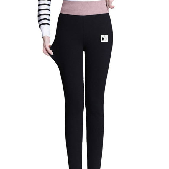 JeashCHAT Women's Fleece Lined Tights Casual Women Printed Span Ladies High Waist Keep Warm Long Pants