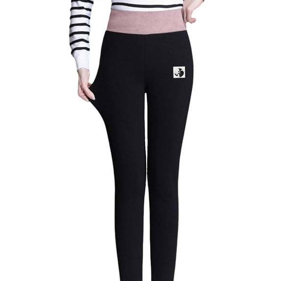 JeashCHAT Women's Fleece Lined Tights Casual Women Printed Span Ladies High Waist Keep Warm Long Pants