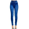thumbnail image 1 of JeashCHAT Women's Fleece Lined Tights Vertical Stripe Imitation Denim Leggings Show Thin Buttock Raising Capris, 1 of 5