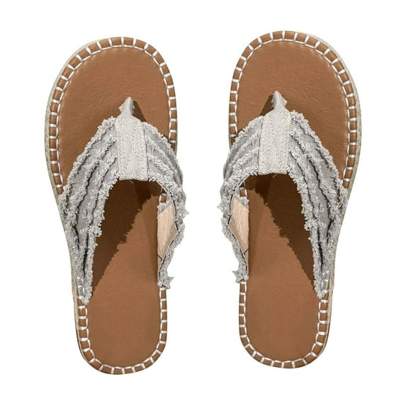 JeashCHAT Women's Flip Flops Casual Comfortable Thong Sandal with Arch Support Espadrille Flat Sandals Straw Beach Sandals Slippers