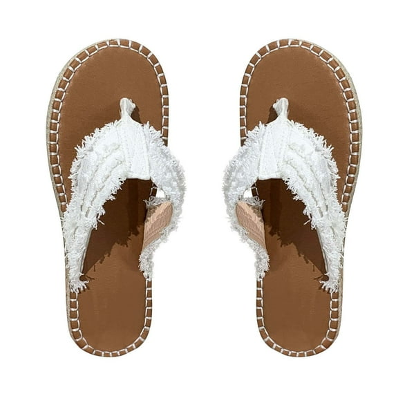 JeashCHAT Women's Flip Flops Casual Comfortable Thong Sandal with Arch Support Espadrille Flat Sandals Straw Beach Sandals Slippers