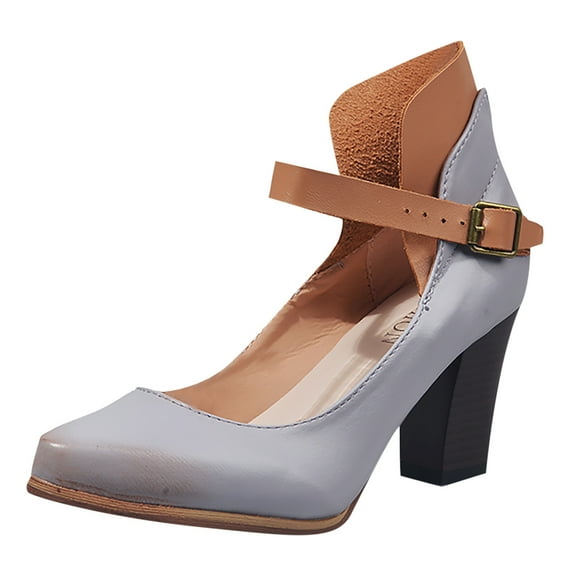 JeashCHAT Women's Heeled Sandals Closed Pointed Toe Ankle Strap Low Block Chunky Heel Sandals Work Party Dress Pump Shoes