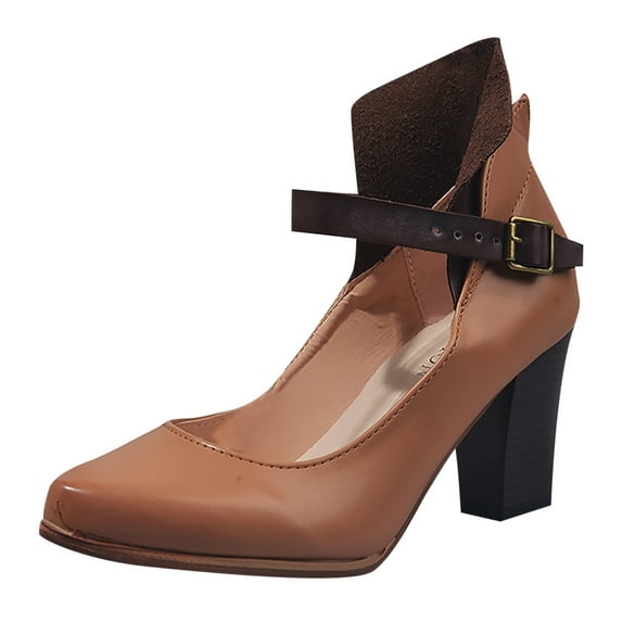 JeashCHAT Women's Heeled Sandals Closed Pointed Toe Ankle Strap Low Block Chunky Heel Sandals Work Party Dress Pump Shoes