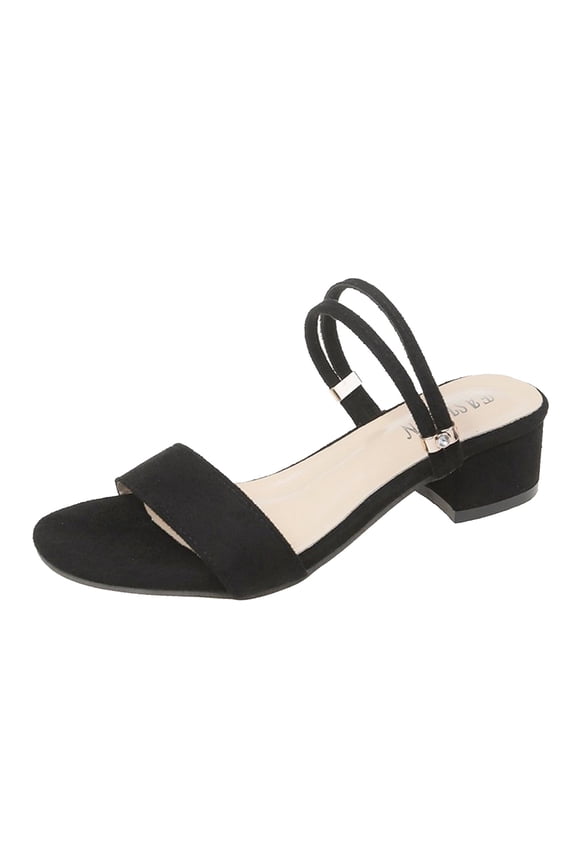 Women's Heeled Sandals One Band Low Block Heel Sandal Comfortable Slip On Open Toe Sandals for Women Dressy Summer