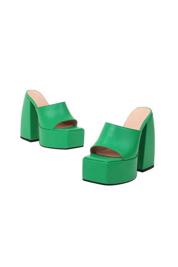 Women's Platform Chunky Heels Square Open Toe High Heeled Sandals Fashion Slip On Block Heel Sandals Dress Pumps for Party Date (Green)