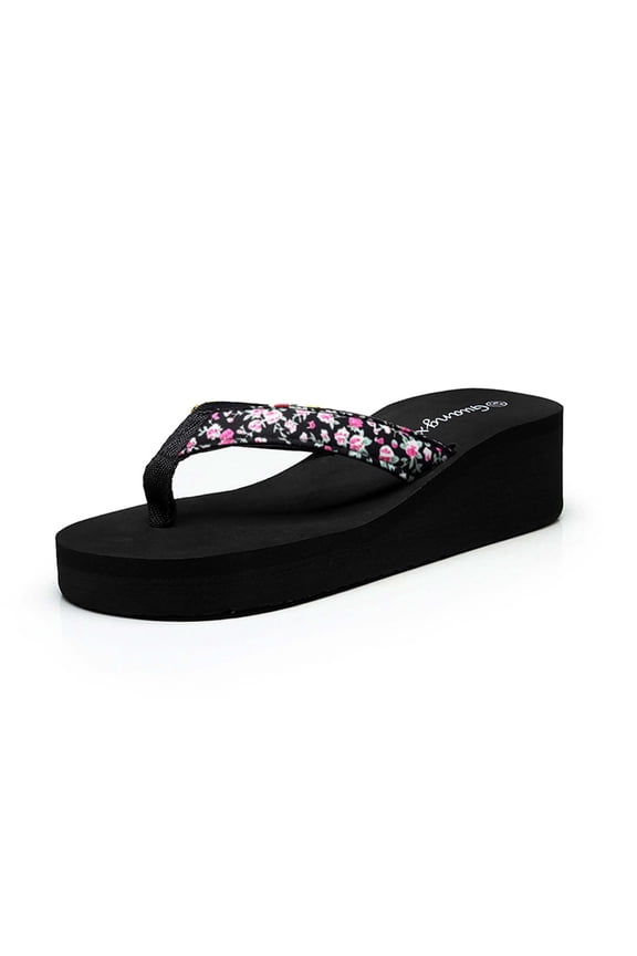 Women's Platform Flip Flops Summer Floral Thong Sandals Slippers Platform Wedge Beach Sandals