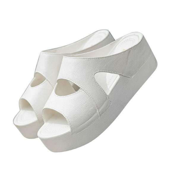 JeashCHAT Women's Platform Sandals Comfortable Open Toe Backless Slip On Wedge Sandals Summer Casual Slippers for Women (White)