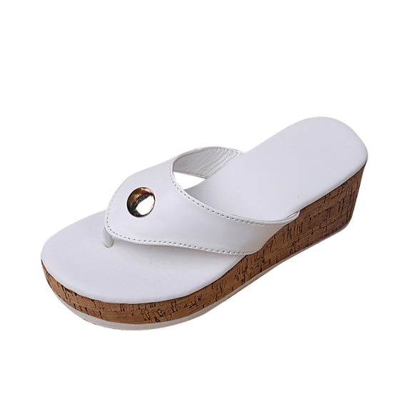 JeashCHAT Women's Platform Wedge Flip Flops Thong Sandals T-Strap Slip On Summer Slide Sandals (White)