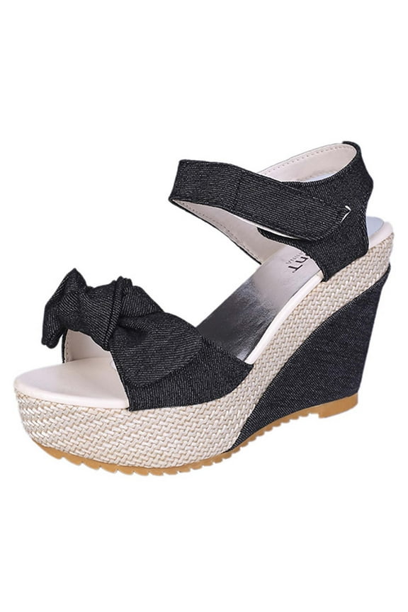 Women's Platform Wedge Sandals Cute Bow Tie Open Toe Ankle Strap Platform Espadrille Sandal Wedges for Prom Party