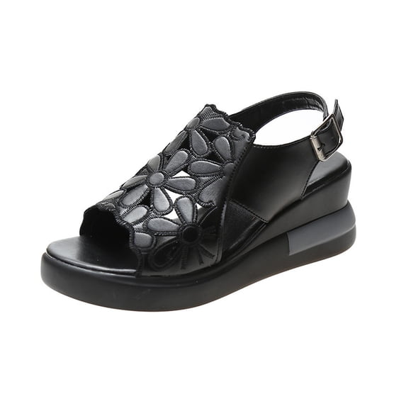 JeashCHAT Women's Platform Wedge Sandals Hollow Out Flower Casual Sandal Open Toe Adjustable Ankle Strap Summer Walking Shoes Women