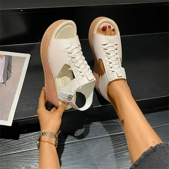 JeashCHAT Women's Platform Wedge Sandals Open Toe Ankle Strap Flatform High Heel Summer Beach Sandals with Zipper