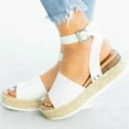 thumbnail image 1 of JeashCHAT Women's Platform Wedge Sandals Open Toe Buckle Ankle Strap Espadrilles Flatform Wedge Casual Sandal Summer Sandals (White), 1 of 5