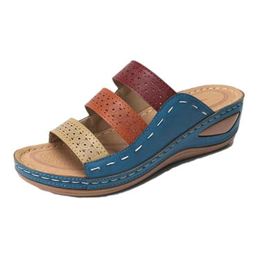 JeashCHAT Women's Platform Wedge Sandals Open Toe Slip On Orthopedic Sandals Summer Casual Slippers Walking Sandals with Arch Support