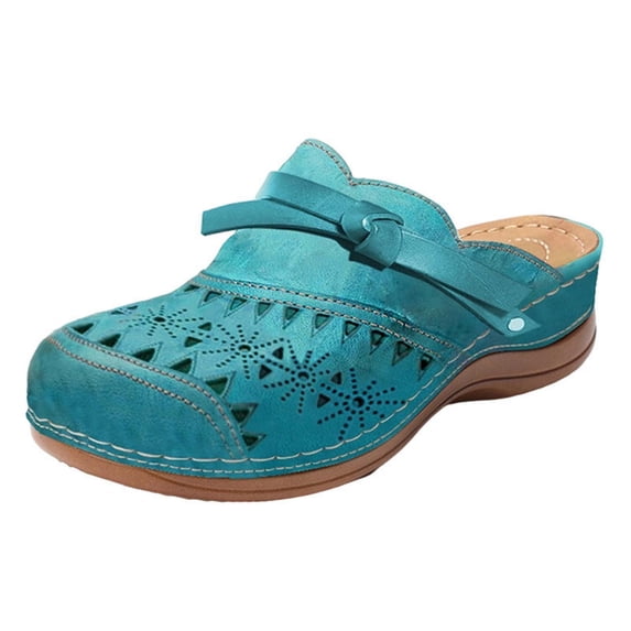 JeashCHAT Women's Platform Wedge Sandals Slip On Closed Toe Slide Sandals Hollow Out Breathable Slippers Comfortable Beach Sandals
