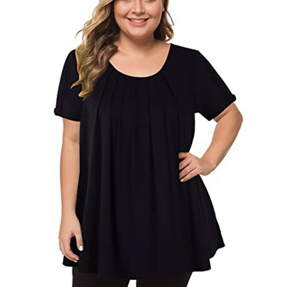 JeashCHAT Women's Plus Size Summer Tops Short Sleeve Shirts Summer Casual Pleated Tunic Tops Blouses