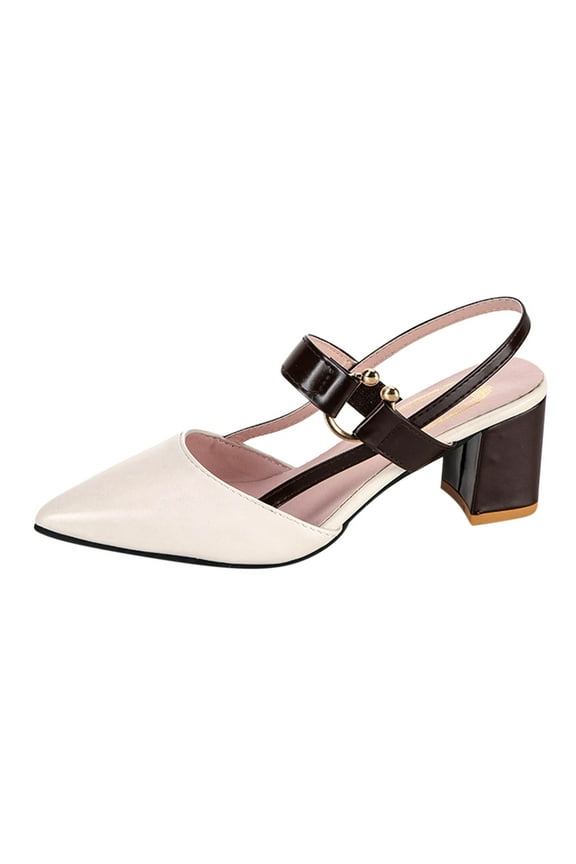 Women's Pumps Low Chunky Heels Slingback Pointed Toe Block Dress Shoes Closed Toe Comfortable Wedding Work Pumps (Beige)