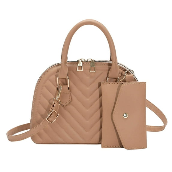 JeashCHAT Women's Purses and Handbags, Small Crossbody Bag with Wallet, Top Handle Satchel Shoulder Bag, Ladies Fashion Leather Double Zipper Messenger Tote Bag, Khaki